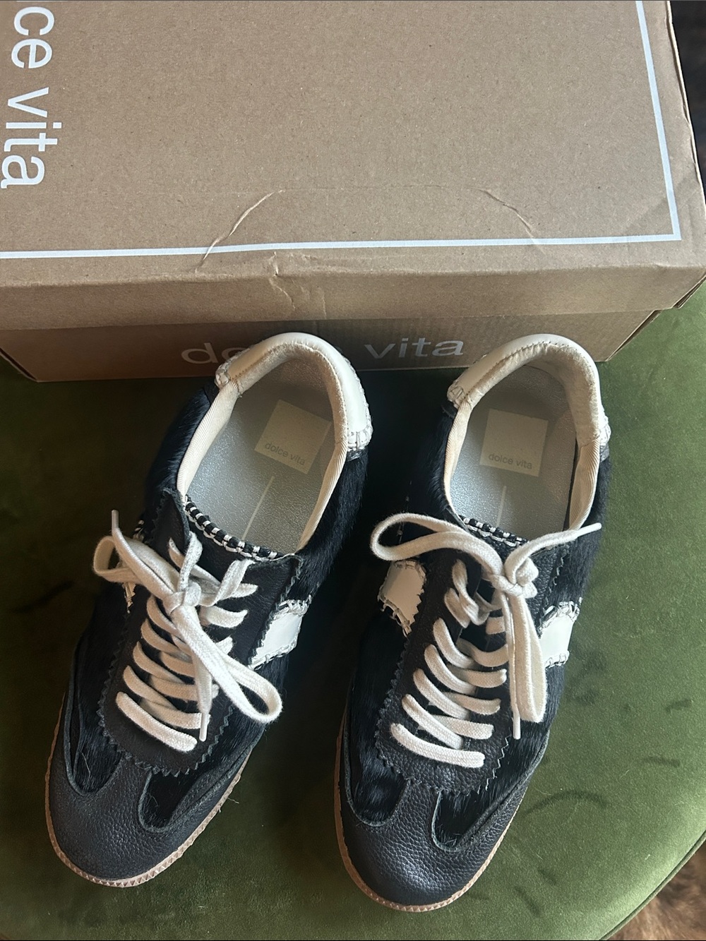 Dolce Vita Black and White Lace-Up Sneakers with Contrast Panels